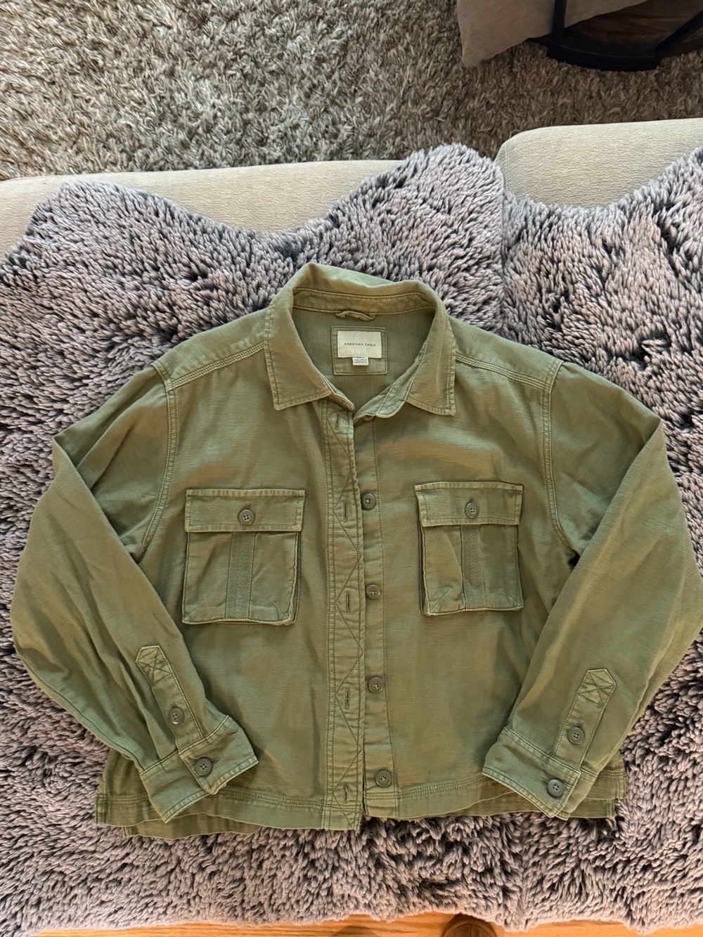American Eagle Outfitters Olive Green Womens Lightweight Utility Jean Jacket